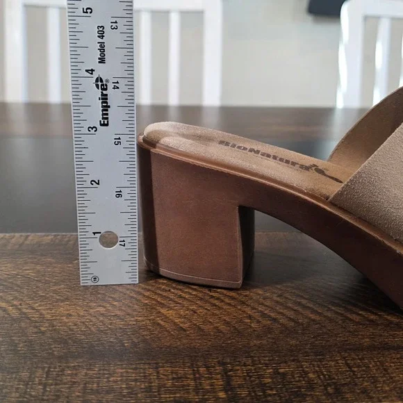 BioNatura Suede Mules Tan Leather Platform Sandals Chunky Heels Shoes sz 8 Italy - Picture 9 of 9
